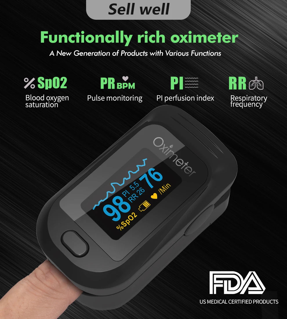 Finger Pulse Oximeter SPO2 PR PI RR Blood Oxygen Saturation Meter Heart Rate Monitor OLED Oximetro De Dedo