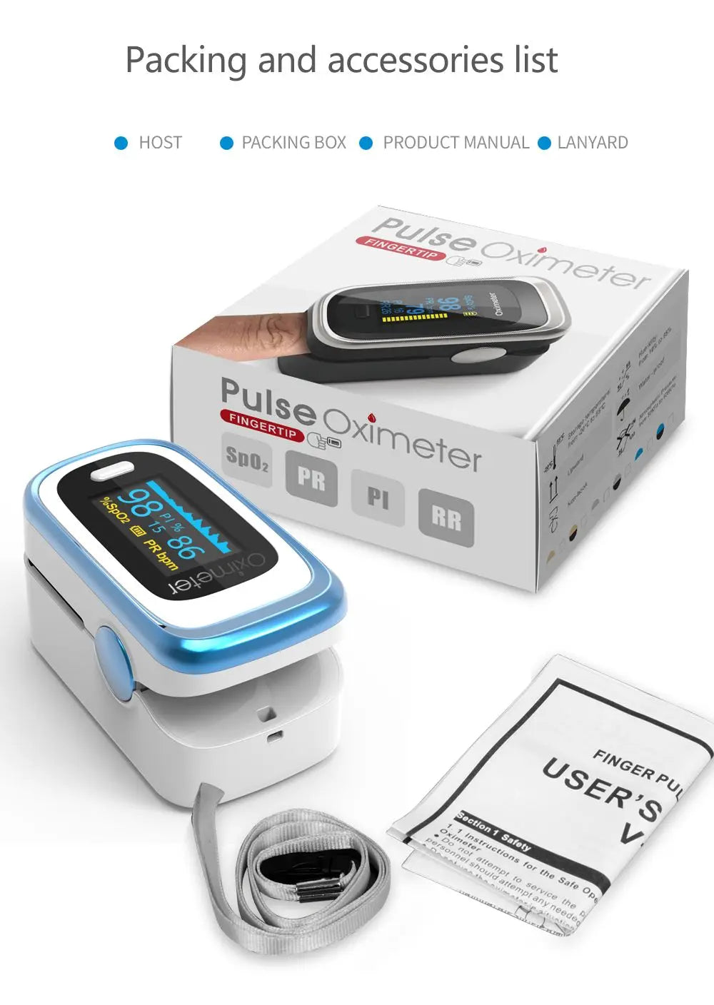 Finger Pulse Oximeter SPO2 PR PI RR Blood Oxygen Saturation Meter Heart Rate Monitor OLED Oximetro De Dedo